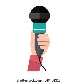 hand holding microphone with green support