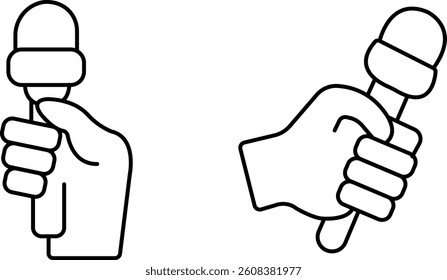 Hand Holding Microphone Icon – Editable Stroke Outline Design
