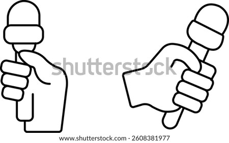 Hand Holding Microphone Icon – Editable Stroke Outline Design