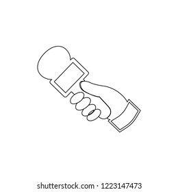 hand holding a microphone icon. Element of media for mobile concept and web apps illustration. Thin line icon for website design and development, app development