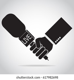 Hand Holding Microphone Icon, Interview Answering Question Concept