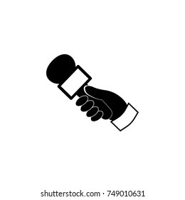 hand holding a microphone icon. Media element icon. Premium quality graphic design. Signs, outline symbols collection icon for websites, web design, mobile app, info graphics on white background