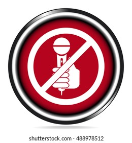 Hand holding microphone icon, No interview answering question concept