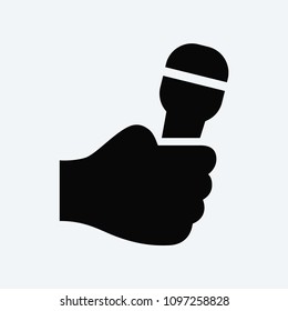 Hand holding microphone icon vector