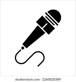 Hand holding microphone icon. Vector interview or news concept symbol vector illustration on white background