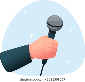 hand holding a microphone for an interview or performance 