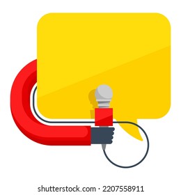Hand holding microphone - Media interview with speech bubble dialog square. Vector illustration with copy space