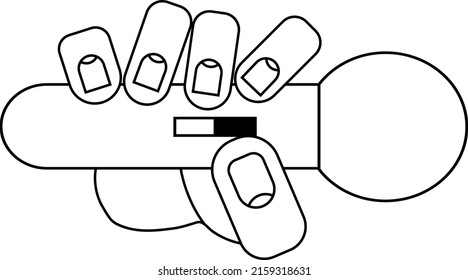 Hand holding a microphone on a white background in a simple style
