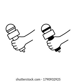 Hand holding microphone outline and glyph icons