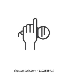 Hand holding a microphone outline icon. linear style sign for mobile concept and web design. Singer using microphone simple line vector icon. Symbol, logo illustration. Pixel perfect vector graphics