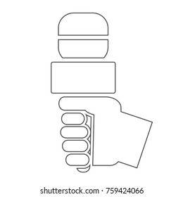 Hand holding microphone outline icon