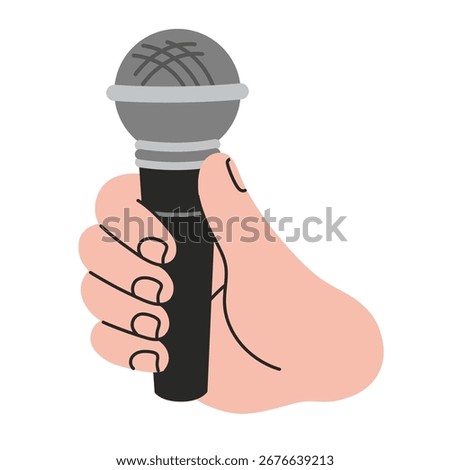 Hand holding microphone. Singing, speech, live performance and music concept. Trendy modern vector illustration isolated on white background, hand drawn, flat design