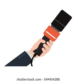 hand holding microphone with square grid