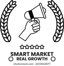 A hand holding a microphone with a star on it. The image is titled Smart Market Real Growth