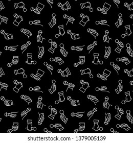Hand holding Microphone vector dark seamless pattern in outline style