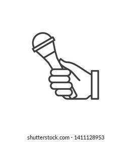 Hand Holding Microphone Vector Icon Or Symbol In Outline Style