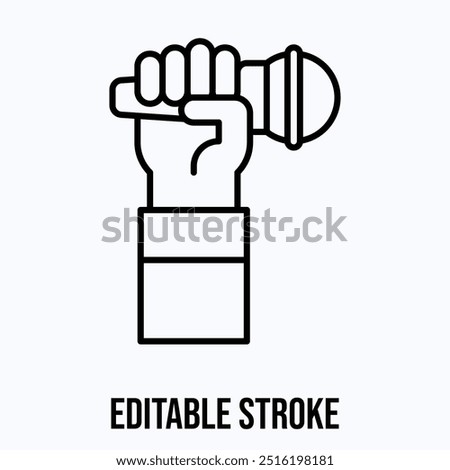 hand holding microphone vector icon, Isolated Lineal Vector Icon.