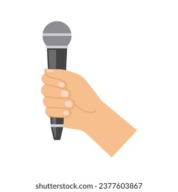 Mano sosteniendo un micrófono. Ilustración vectorial.