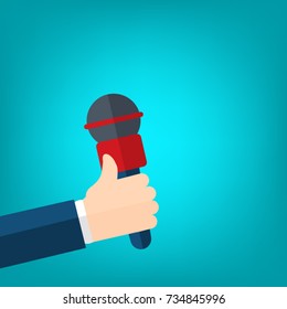 Hand holding the microphone. Vector illustration.