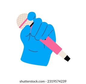 Hand holding microphones.  Colorful vector illustration

