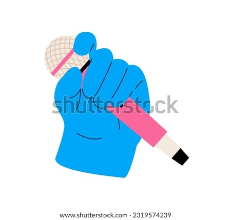 Hand holding microphones.  Colorful vector illustration
