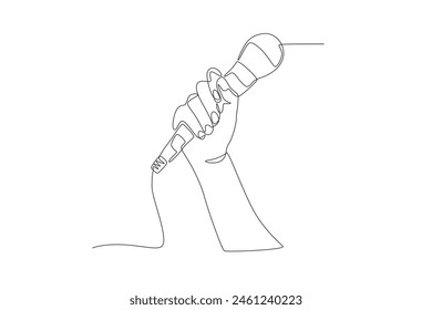 Hand holding microphone.World music day one-line drawing