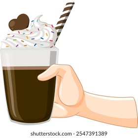 Hand holding a milkshake with sprinkles and straw