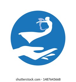 hand holding miniature angel, vector