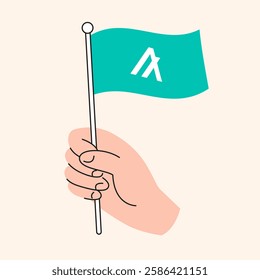 Hand Holding Mint Algorand Flag Representing Cryptocurrency and Blockchain Support, ALGO Token Symbol Vector