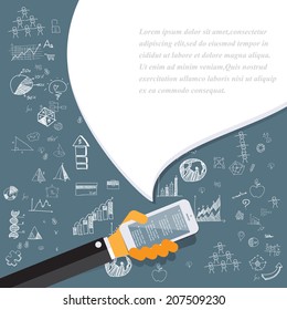 Hand holding mobile with bubble speech