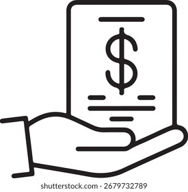 Mano que sostiene el dispositivo móvil con el signo del dólar y el Comprobante
