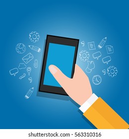 hand holding mobile devices get access to open knowledge icon 