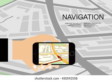 Hand holding Mobile with Gps Navigation with map 