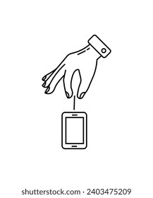 hand holding mobile icon, vector best line icon.