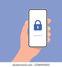 Hand Holding Mobile Lock Screen Security Vector
