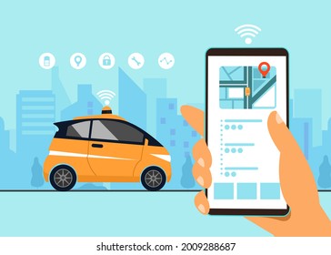 Hand holding mobile with navigation city map. Call a taxi online, mobile application. Mobile app with map. Gps navigation in smartphone. Smartphone with open geolocation app with pins, possible routes