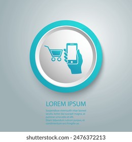 Hand holding mobile online shopping blue icon vector