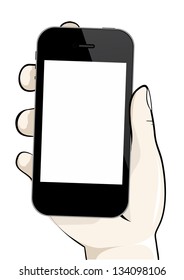 A hand holding a mobile phone