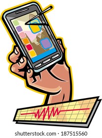 La mano está sosteniendo un teléfono móvil 