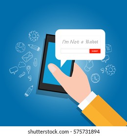 hand holding mobile phone avoid robot spam entering random word vector