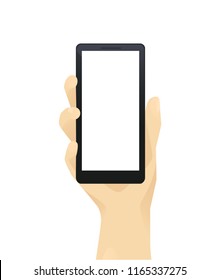 Hand holding mobile phone with blank screen vector illustration