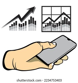 Hand holding mobile phone with blank nscreen set with icon business vector
