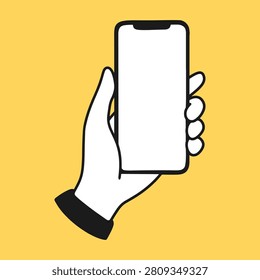 Hand Holding Mobile Phone with Blank Screen Vector Illustration