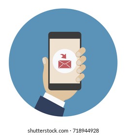 Hand holding mobile phone in circle
