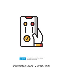 Hand Holding Mobile Phone With Colorful Interface Elements And Control Sliders on the Screen. A Stylized Illustration