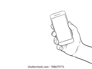 Hand holding mobile phone. Comics style.Pop art vector illustration.