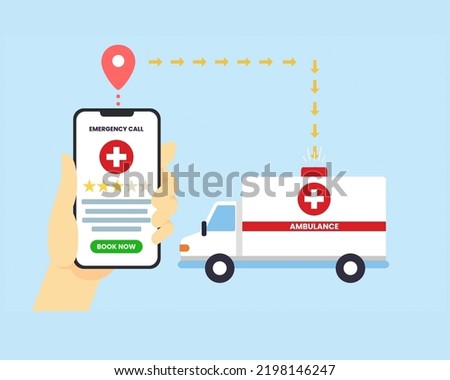 Hand holding mobile phone with emergency call to ambulance. Ambulance booking for emergency. vector illustration