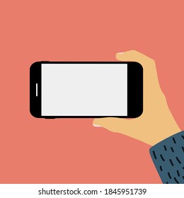Hand holding mobile phone with empty screen template. Can be used for advertisment . Vector Illustration EPS10