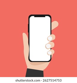 Hand haltendes Mobiltelefon mit Leerer Bildschirm, Vektorgrafik.
