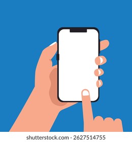 Hand holding mobile phone with Empty Screen  vector illustration.
